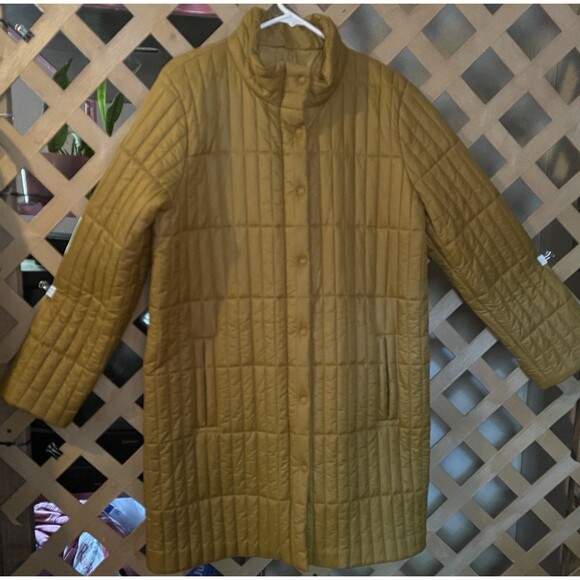 EILEEN FISHER Quilted Stand Collar Honey Tan Coat Size L - Picture 1 of 11